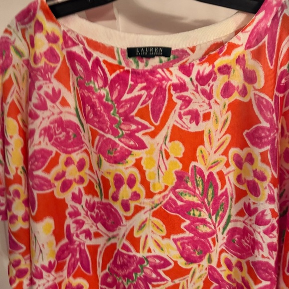 Ralph Lauren Women's Plus Size 3X Colorful Floral Knit Top Short Sleeves - Picture 2 of 10